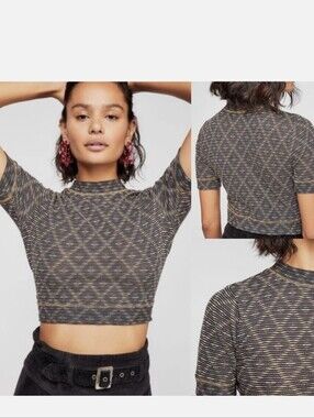 Free People All Yours Crop Top - Black Cream Sz.S